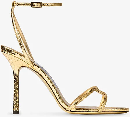 Womens Gold Leo 100 Metallic-Leather Heeled Sandals Eur 36 / 3 Uk Women