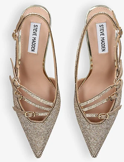 Womens Gold Liana Pointed-Toe Diamante-Embellished Heels Eur 41 / 8 Uk Women - Image 2