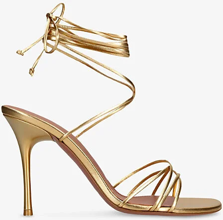 Womens Gold Lori Lace-Up Metallic-Leather Heeled Sandals Eur 37.5 / 4.5 Uk Women