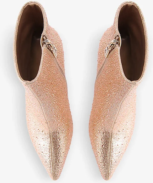 Womens Gold Lovebird Crystal-Embellished Heeled Woven Ankle Boots Eur 40 / 7 Uk Women - Image 2