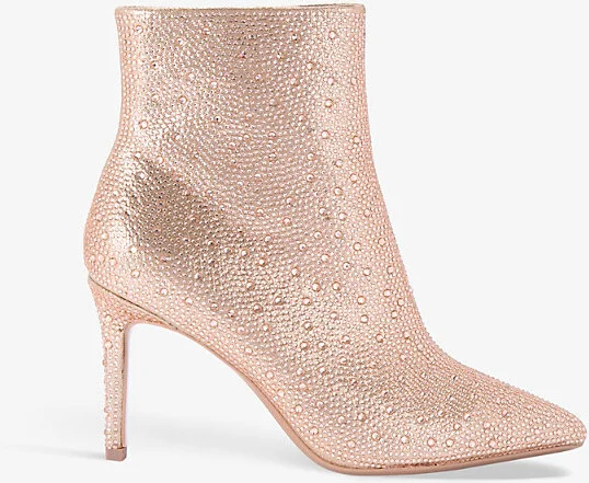 Womens Gold Lovebird Crystal-Embellished Heeled Woven Ankle Boots Eur 40 / 7 Uk Women