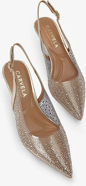 Womens Gold Lovebird Rhinestone-Embellished Vinyl Slingback Courts Eur 39 / 6 Uk Women - Image 2