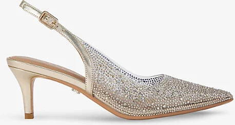 Womens Gold Lovebird Rhinestone-Embellished Vinyl Slingback Courts Eur 39 / 6 Uk Women