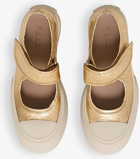 Womens Gold Mary Jane Leather Shoes Eur 39 / 6 Uk Women - Image 2