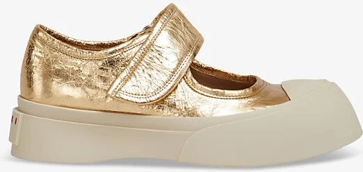 Womens Gold Mary Jane Leather Shoes Eur 39 / 6 Uk Women