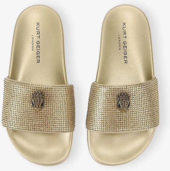 Womens Gold Meena Eagle Rhinestone-Embellished Metallic Faux-Leather Sandals Eur 37 / 4 Uk Women - Image 2
