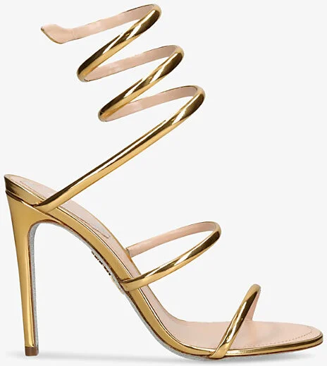 Womens Gold Minimal Cleo 105 Spiral-Strap Leather Heeled Sandals Eur 41 / 8 Uk Women