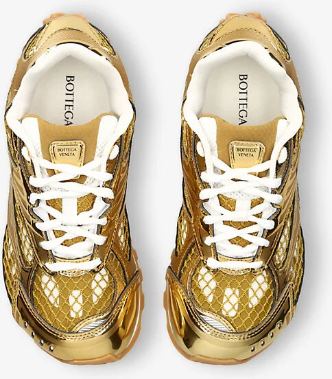Womens Gold Orbit Metallic Low-Top Technical Mesh and Leather Trainers Eur 37 / 4 Uk Women - Image 2