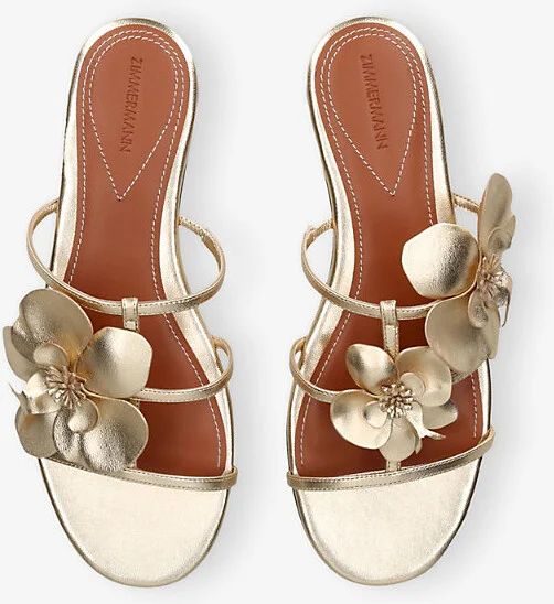 Womens Gold Orchid Leather Sandals Eur 37 / 4 Uk Women - Image 2