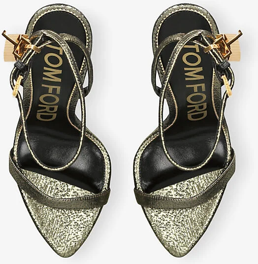 Womens Gold Padlock 105 Metallic-Leather Heeled Sandals Eur 36 / 3 Uk Women - Image 2