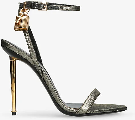 Womens Gold Padlock 105 Metallic-Leather Heeled Sandals Eur 36 / 3 Uk Women