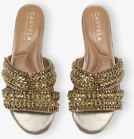 Womens Gold Pageant Embellished Mule Woven Sandals Eur 37 / 4 Uk Women - Image 2