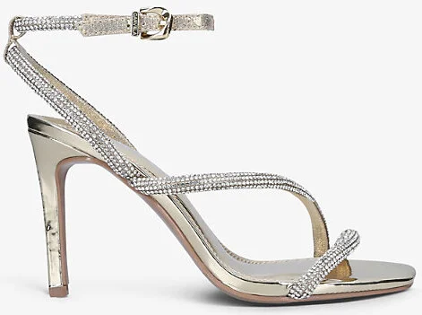 Womens Gold Paparazzi Crystal-Embellished Metallic Faux-Leather Heeled Sandals Eur 39 / 6 Uk Women