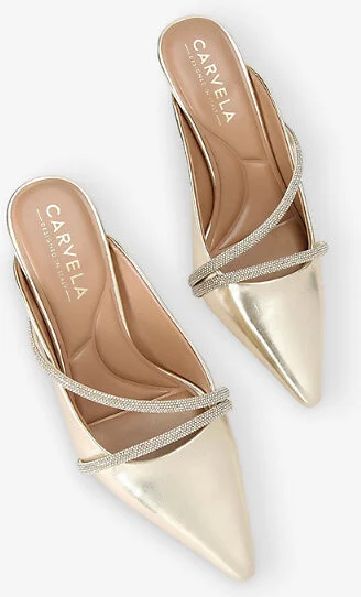 Womens Gold Paparazzi Pointed-Toe Faux-Leather Mules Eur 38/5 Uk Women - Image 2