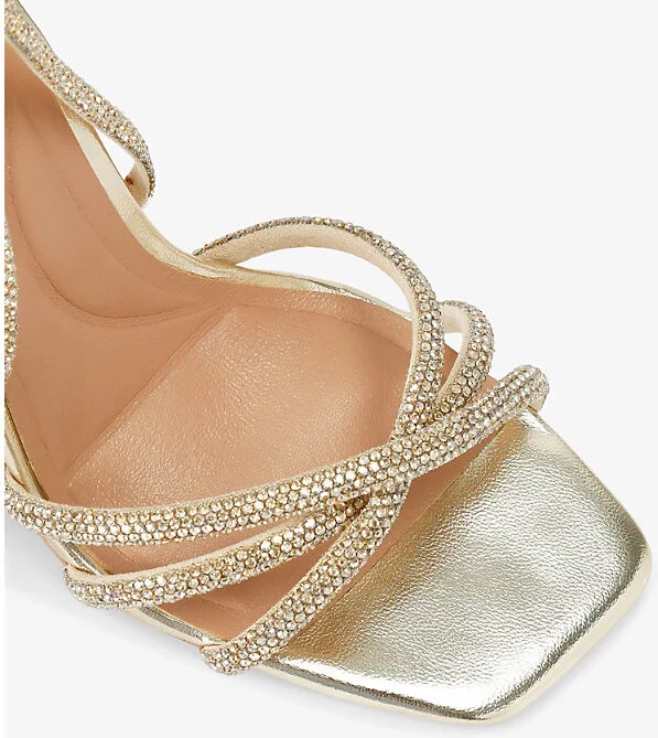 Womens Gold Paparazzi Tie Crystal-Embellished Metallic Faux-Leather Heels Eur 38/5 Uk Women - Image 2