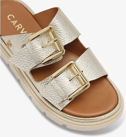 Womens Gold Pavilion Buckle-Strap Metallic-Leather Sandals Eur 38/5 Uk Women - Image 2
