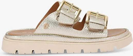 Womens Gold Pavilion Buckle-Strap Metallic-Leather Sandals Eur 38/5 Uk Women
