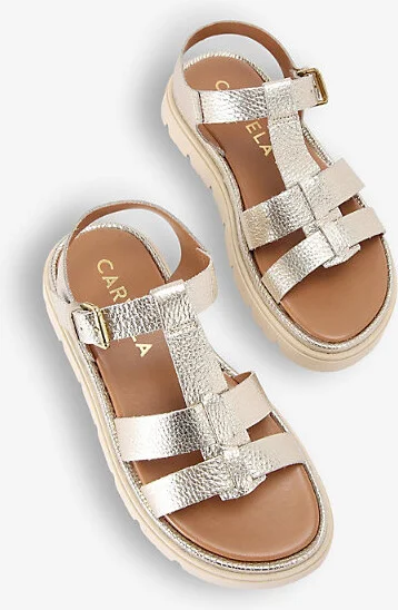 Womens Gold Pavilion T-Bar Flat Leather Sandals Eur 41 / 8 Uk Women - Image 2