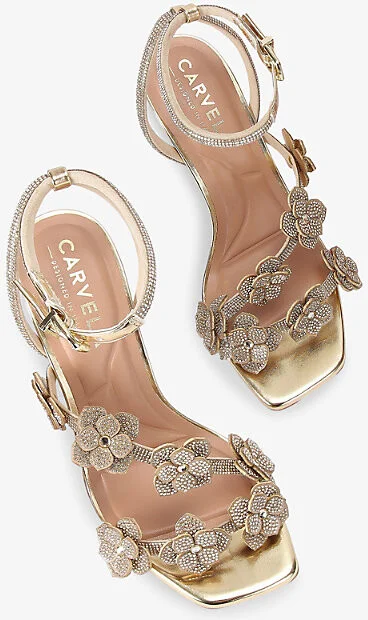 Womens Gold Petalo Rhinestone-Embellished Metallic Faux-Leather Heeled Sandals Eur 39 / 6 Uk Women - Image 2