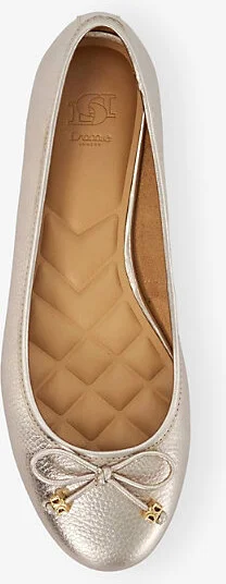 Womens Gold Plain Leather Hallo Bow-Embellished Leather Ballet Flats Eur 36 / 3 Uk Women - Image 2