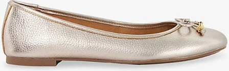 Womens Gold Plain Leather Hallo Bow-Embellished Leather Ballet Flats Eur 36 / 3 Uk Women