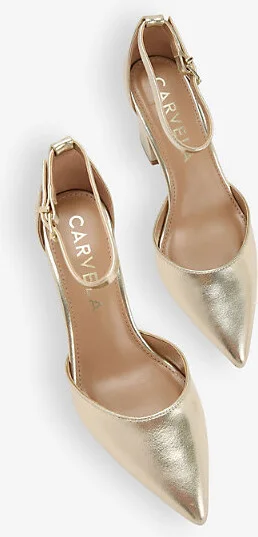 Womens Gold Refined Heeled Faux-Leather Courts Eur 40 / 7 Uk Women - Image 2