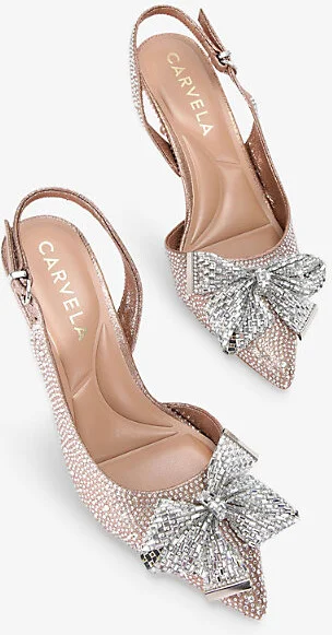 Womens Gold Regal Crystal-Bow Kitten-Heel Woven Slingbacks Eur 37 / 4 Uk Women - Image 2