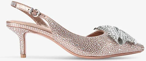 Womens Gold Regal Crystal-Bow Kitten-Heel Woven Slingbacks Eur 37 / 4 Uk Women
