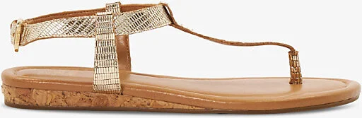 Womens Gold Rept Print Leather Lari Slim Toe-Post Flat Leather Sandals Eur 41 / 8 Uk Women