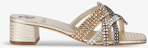 Womens Gold Roma Swarovski Crystal and Leather Heeled Mules Eur 40.5 / 7.5 Uk Women