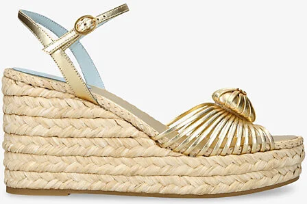 Womens Gold Royal Wedge Leather Wedge Sandals Eur 35 / 2 Uk Women