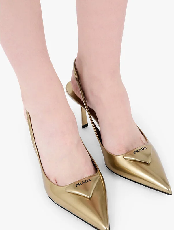 Womens Gold/Silver Brand-Plaque Metallic-Leather Slingback Courts Eur 37 / 4 Uk Women - Image 2