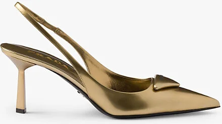 Womens Gold/Silver Brand-Plaque Metallic-Leather Slingback Courts Eur 37 / 4 Uk Women