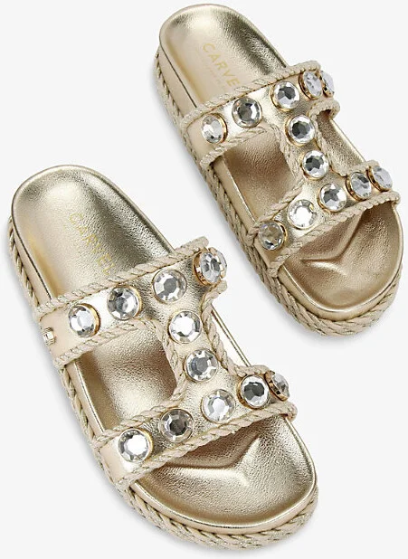 Womens Gold Sorella Crystal-Embellished Faux-Leather Sandals Eur 41 / 8 Uk Women - Image 2