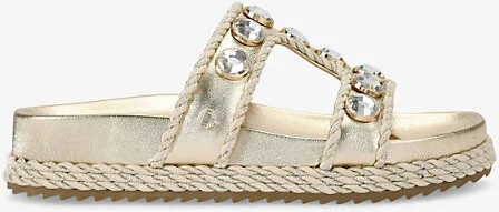 Womens Gold Sorella Crystal-Embellished Faux-Leather Sandals Eur 41 / 8 Uk Women