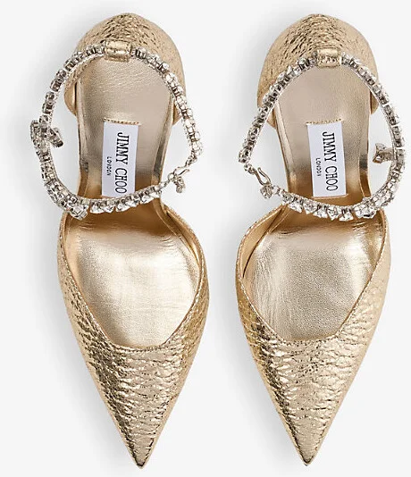 Womens Gold Stevie 100 Crystal-Embellished Metallic-Leather Heeled Courts Eur 34 / 1 Uk Women - Image 2