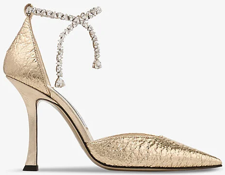 Womens Gold Stevie 100 Crystal-Embellished Metallic-Leather Heeled Courts Eur 34 / 1 Uk Women
