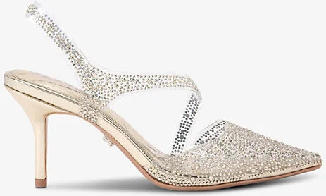 Womens Gold Symmetry Crystal-Embellished Vinyl Heeled Courts Eur 40 / 7 Uk Women