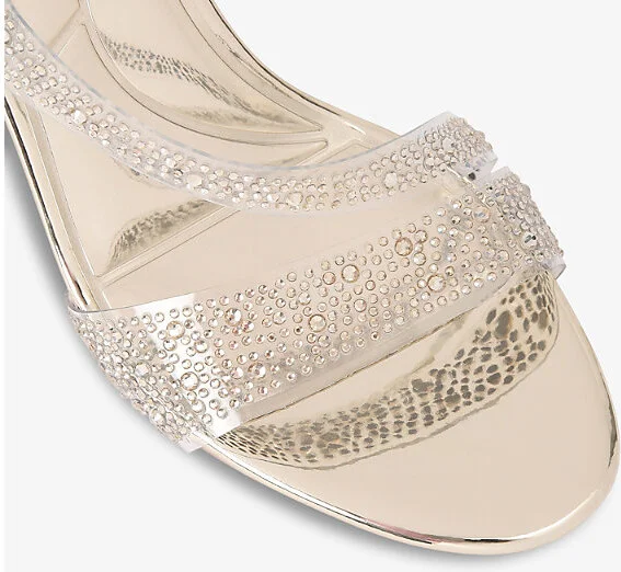 Womens Gold Symmetry Crystal-Embellished Vinyl Heeled Sandals Eur 40 / 7 Uk Women - Image 2