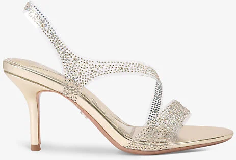 Womens Gold Symmetry Crystal-Embellished Vinyl Heeled Sandals Eur 40 / 7 Uk Women