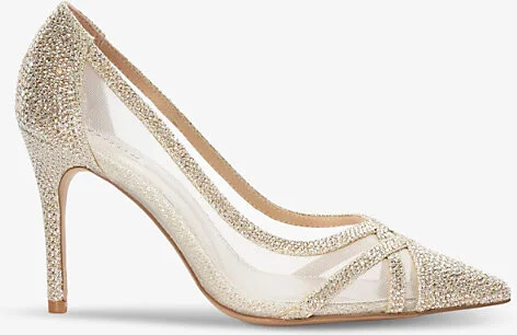 Womens Gold-Synthetic Bridged Rhinestone-Embellished Mesh and Woven Courts Eur 41 / 8 Uk Women