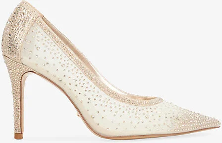 Womens Gold Synthetic Brightest Rhinestone-Embellished Mesh Courts Eur 41 / 8 Uk Women