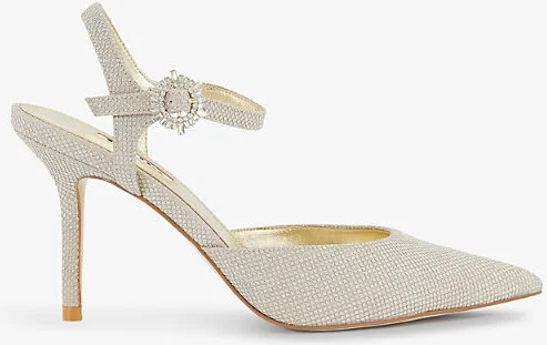 Womens Gold-Synthetic Channel Buckle-Embellished Woven Heeled Courts Eur 41 / 8 Uk Women