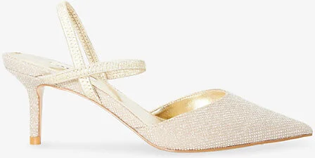 Womens Gold Synthetic Classical Embellished Heeled Woven Slingbacks Eur 37 / 4 Uk Women
