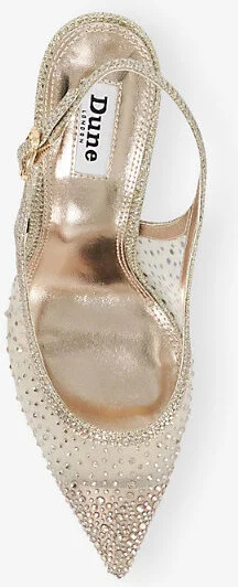 Womens Gold Synthetic Compassionate Rhinestone-Embellished Mesh Slingback Courts Eur 38/5 Uk Women - Image 2