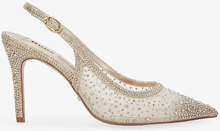 Womens Gold Synthetic Compassionate Rhinestone-Embellished Mesh Slingback Courts Eur 38/5 Uk Women
