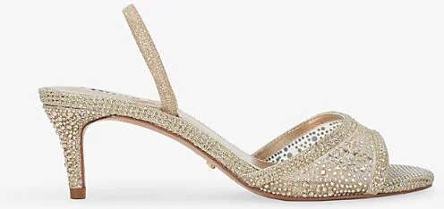 Womens Gold Synthetic Mariko Rhinestone-Embellished Mesh Heeled Sandals Eur 36 / 3 Uk Women
