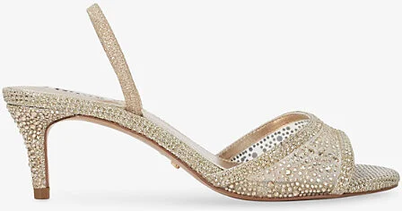 Womens Gold Synthetic Mariko Wide-Fit Rhinestone-Embellished Mesh Heeled Sandals Eur 38/5 Uk Women
