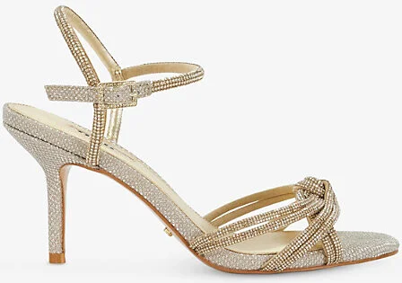 Womens Gold Synthetic Marvelous Diamante-Embellished Heeled Sandals Eur 37 / 4 Uk Women