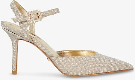 Womens Gold Synthetic Wf Channel Diamante-Buckle Open-Back Heeled Woven Courts Eur 36 / 3 Uk Women